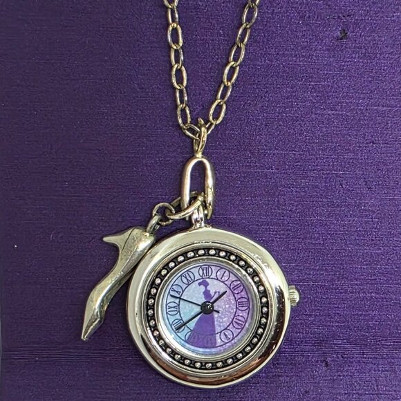 Disney Cinderella Broadway Watch Shoe Necklace Silver Purple 24" Chain - Working - Picture 10 of 10